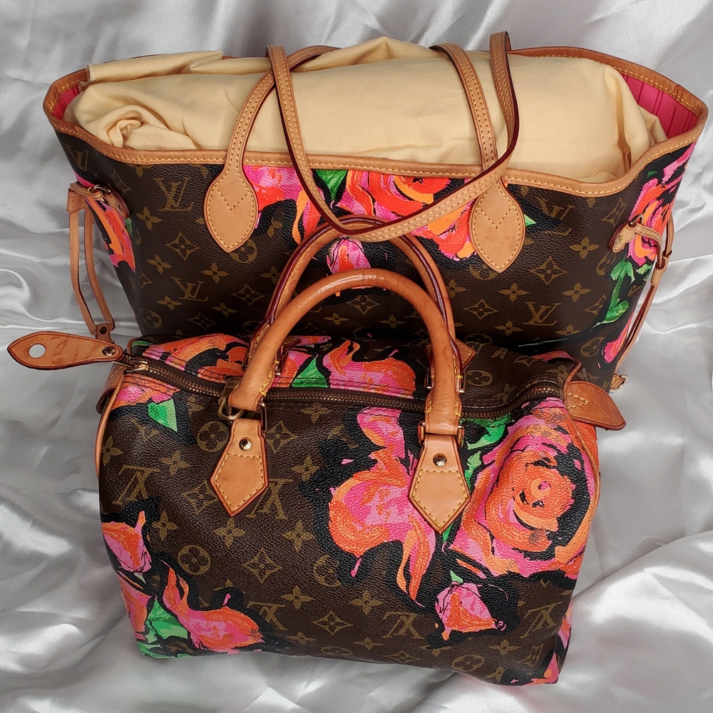 Louis Vuitton Brown and Pink Floral Tote
